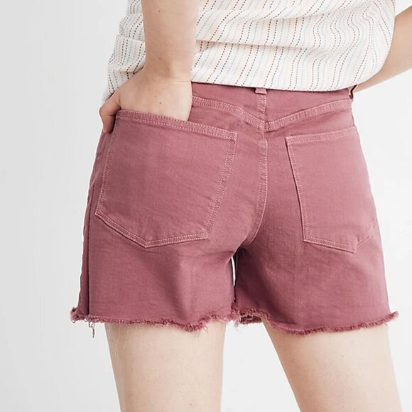 MADEWELL | High-Rise Denim Shorts: Garment-Dyed Button-Front Pink | Size 32 - Picture 2 of 10